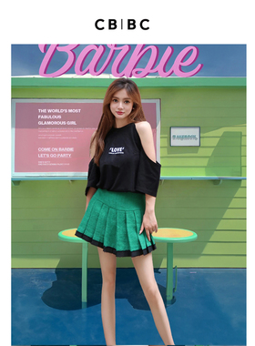 原创设计师品牌 多巴胺穿搭2023年秋季新款绿色A摆短款百褶半裙