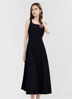 Christopher Bu法式醋酸内搭连衣裙早秋新品黑色瘦版长裙背心裙女