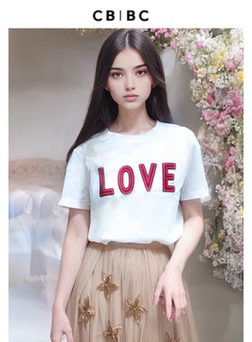 赵丽颖明星同款卜柯文设计师原创品牌时尚纯棉LOVE刺绣圆领T恤女