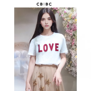 赵丽颖明星同款卜柯文设计师原创品牌时尚纯棉LOVE刺绣圆领T恤女
