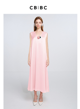 ChrisbyChristopherBu度假风立体剪裁宽松高腰缎面设计师连衣裙女