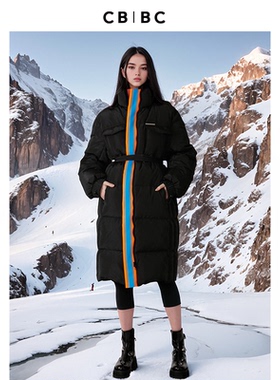 卜柯文设计师品牌冬季新款彩条拼色黑色长款羽绒服加厚情侣款