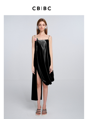 ChrisbyChristopherBu不对称缎面吊带裙度假风不规则设计师连衣裙