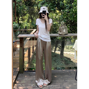 暴走高仙女高个子加长仿醋酸阔腿裤女夏冰丝直筒显瘦休闲拖地长裤