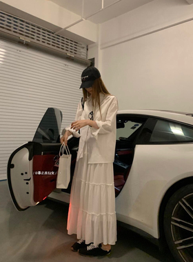 暴走高仙女175高个子加长180白色半身裙女春高腰气质仙女a字裙子