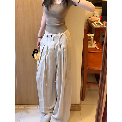 高腰亚麻阔腿裤高个子女生加长版
