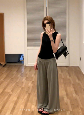 暴走高仙女高个子加长灰色翻腰休闲裤女夏季薄款直筒宽松拖地裤子