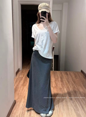 暴走高仙女175高个子加长春季慵懒垂感半身裙软糯休闲灰色A字长裙