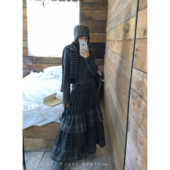高个子黑灰格子拼接蛋糕裙女2026春秋新款 设计感气质中长款 半身裙