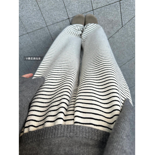 慵懒高腰175高个子软糯休闲直筒裤 加长版 黑白条纹阔腿裤 毛巾神裤