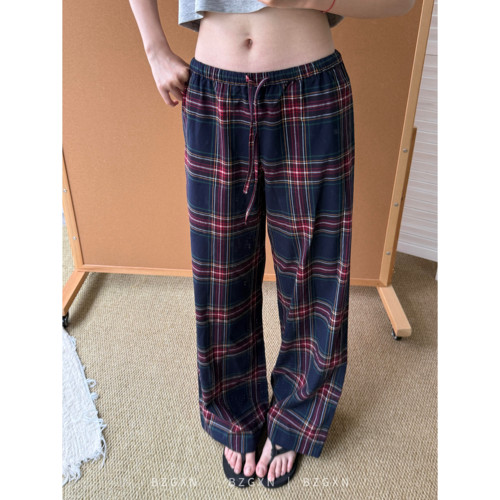 高个子加长慵懒风格纹阔腿裤女秋