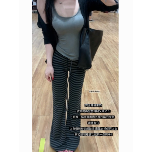 显瘦条纹微喇裤175加长高个子180