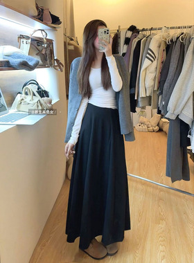 暴走高仙女松紧伞裙加长版半身裙女175高个子秋冬高腰毛呢A字长裙