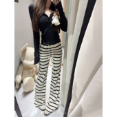 暴走高仙女175高个子条纹微喇裤 子 女2026春夏镂空加长180遛弯长裤