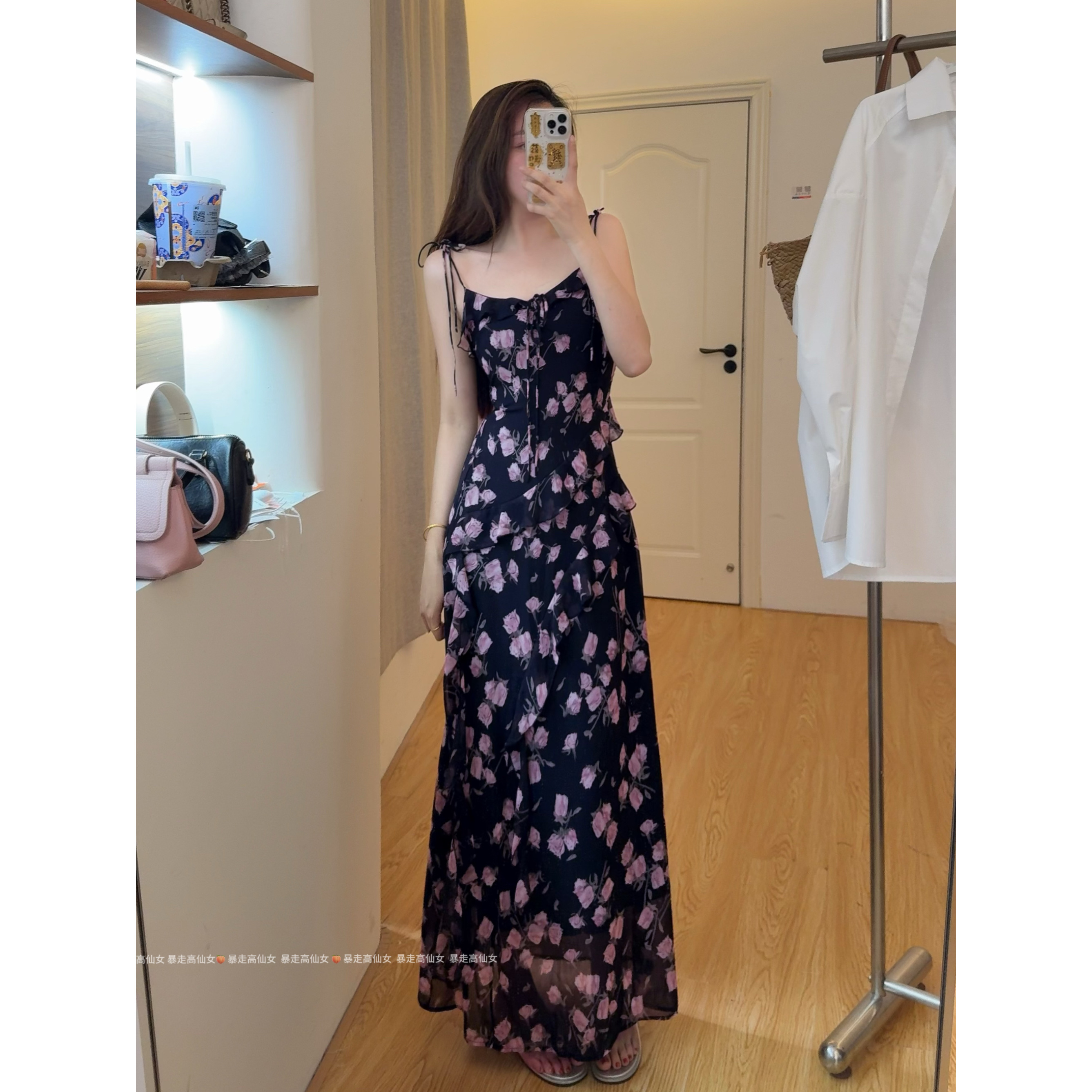 不规则吊带碎花裙高个子女生加长