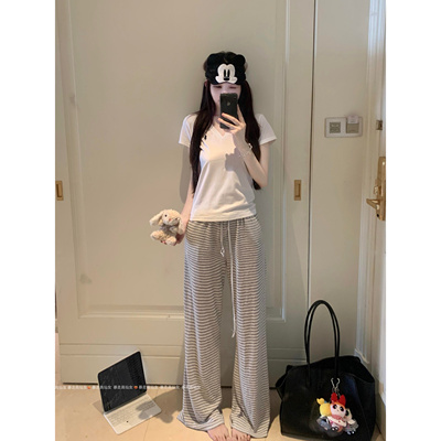 百搭条纹拖地裤高个子女生加长版