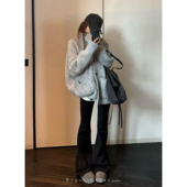 175高个子经典 子秋冬加长 辣妹超长拖地裤 黑色微喇叭牛仔裤 女美式