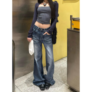 暴走高仙女175加长版微喇直筒牛仔裤女高个子修身显瘦阔腿拖地裤