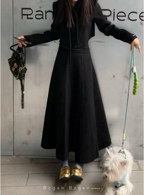 175高个子黑色毛呢半身裙女秋冬遮肚显瘦梨型身材中长款a字伞裙子