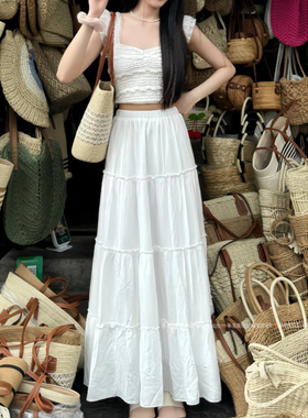 暴走高仙女175高个子加长180白色半身裙女秋季蛋糕裙A字中长裙子