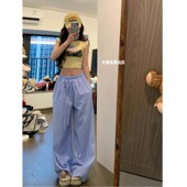 暴走高仙女175高个子加长版 180竖条纹抽绳阔腿女春直筒宽松拖地裤