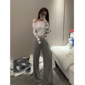 暴走高仙女175高个子灰色抖抖针织阔腿女2026春夏垂感休闲拖地裤