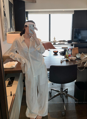 暴走高仙女高个子加长白色衬衫亚麻套装春季慵懒防晒衣裤子两件套