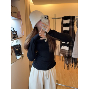 修身 加长版 t恤女2025秋冬加绒超长款 上衣长袖 内搭 高个子打底衫