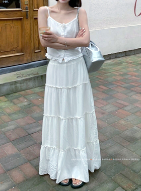 暴走高仙女175高个子加长180白色半身裙女春季蛋糕裙A字中长裙子