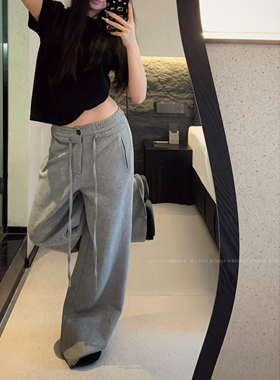 暴走高仙女175高个子加长灰色直筒休闲裤女夏宽松阔腿拖地长裤子