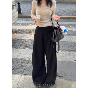 暴走高仙女高个子加长版宽松阔腿裤女2026秋季慵懒西装弯刀裤高腰
