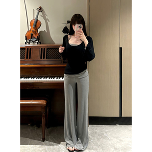 暴走高仙女高个子加长垂垂裤翻折腰微喇裤女2026早春裤子修身长裤