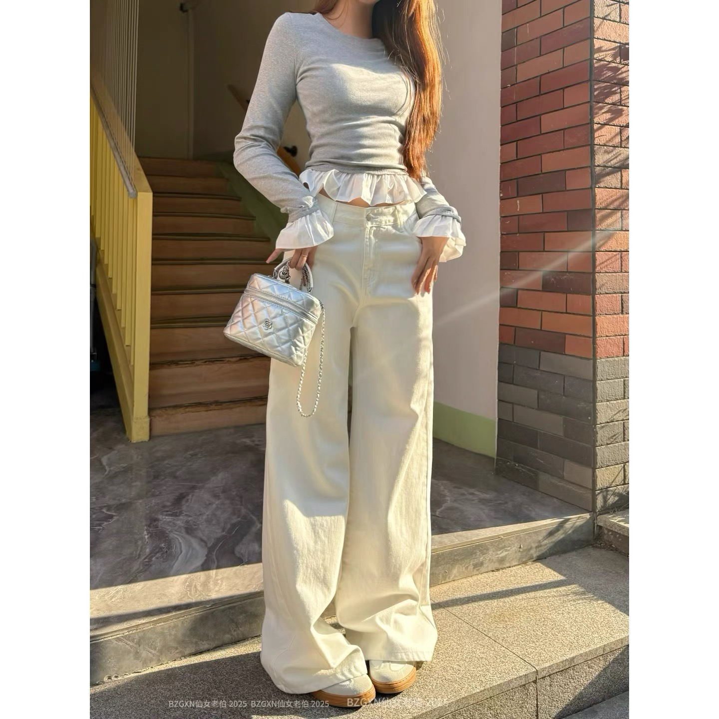 简约白色牛仔裤175加长高个子180