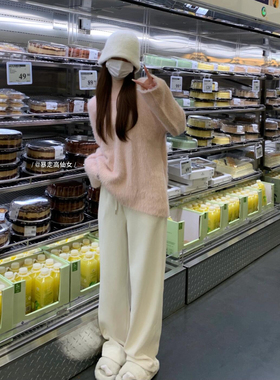 175高个子软糯抽绳针织阔腿裤女慵懒糯米裤直筒休闲裤子秋冬超长