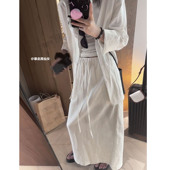 暴走高仙女高个子早春棉麻抽绳后开衩半身裙加长长裙休闲半裙亚麻