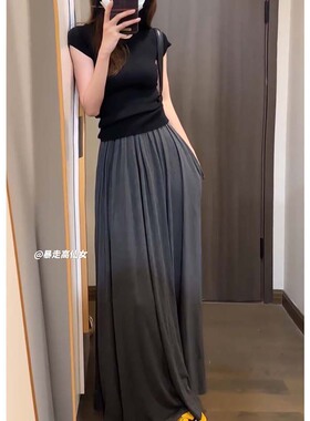 暴走高仙女高个子加长莫代尔垂感半身175长裙春气质慵懒面膜裙子