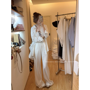 暴走高仙女175高个子白色棉麻衬衫春季韩版加长版防晒衣两件套女