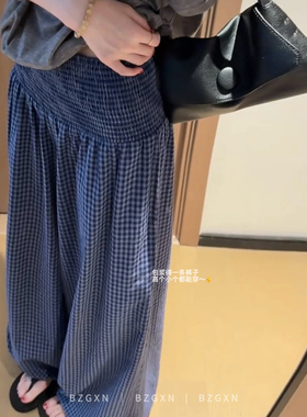 暴走高仙女高个子加长松紧打揽格子可调节灯笼阔腿裤松弛舒服裤子