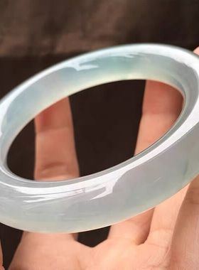 锁骨翡翠手镯玻璃冰种圆条七彩飘花贵妃云南紫罗兰色玉新品推茬