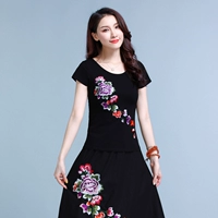 Комплект, этническая футболка, ретро юбка, коллекция 2021, этнический стиль, эластичная талия, с вышивкой