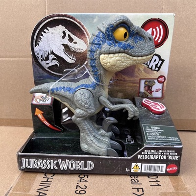 美泰侏罗纪世界Q版萌宠迅猛龙布鲁声效恐龙模型儿童玩具异特龙