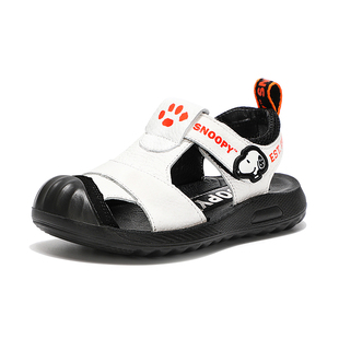 史努比男童凉鞋夏季真皮小童白色宝宝包头凉鞋儿童沙滩鞋子2-6岁3