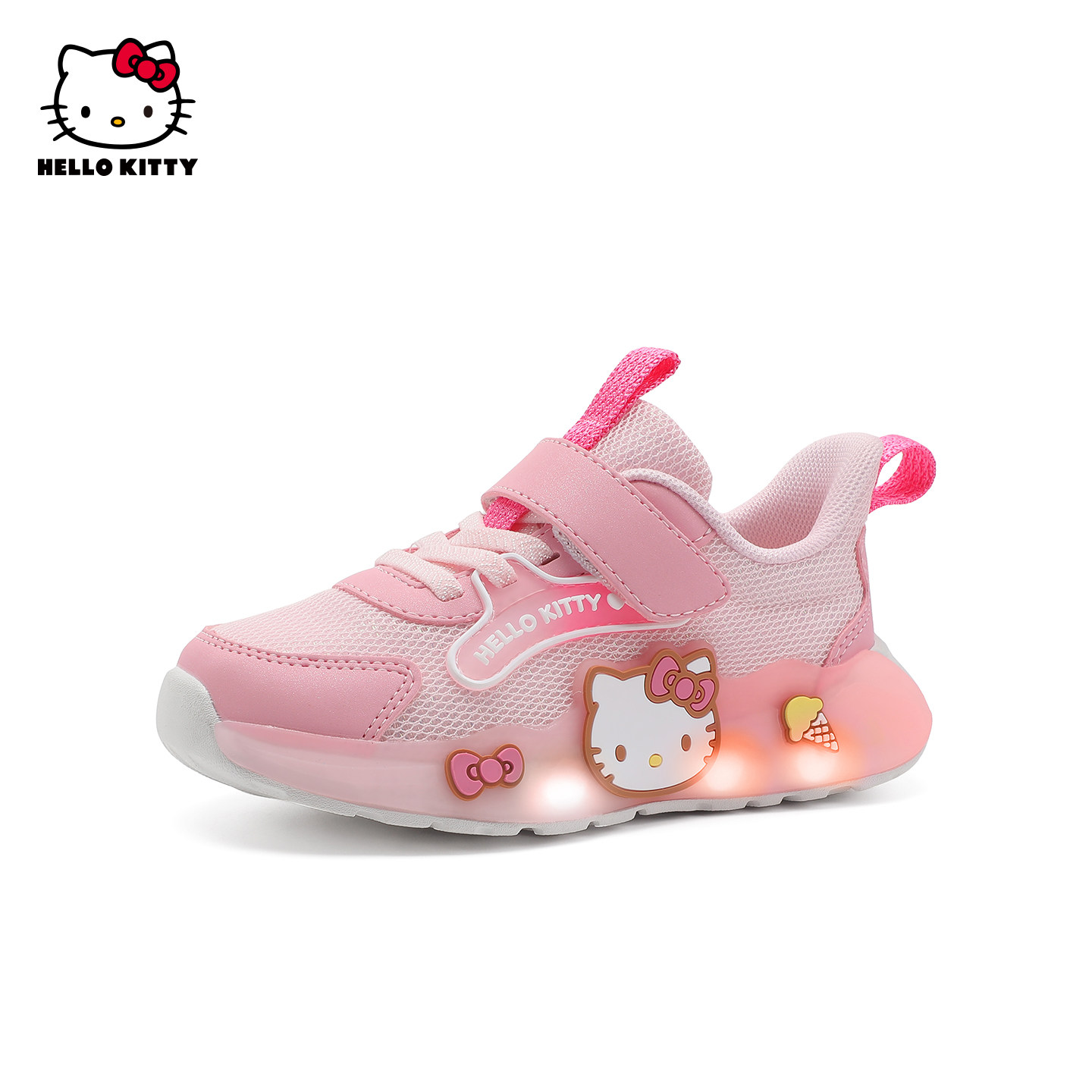 凯蒂猫女童运动鞋美乐蒂春季新款透气网面亮灯鞋小学生儿童休闲鞋