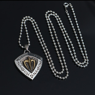 欧美新款复古三叉戟吊坠男生潮流盾牌海神神话寓意项链霸气毛衣链