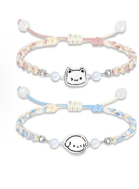 风格小清新猫狗日记情侣手绳小狗猫咪男女手链高级感手工编织手饰