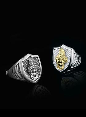 新中式国潮复古蟾蜍戒指潮男士盾牌霸气开口指环个性国风手饰礼物