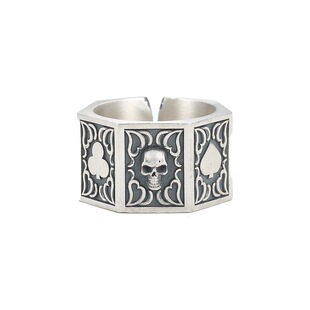 欧美复古霸气骷髅头扑克牌戒指宽面重工高级感男开口指环个性嘻哈