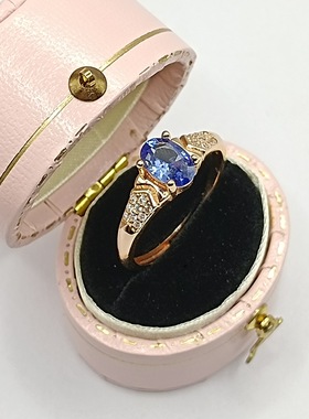 欧美复古风轻奢简约拉斯里兰卡同款蓝石戒指个性简约女生开口指环