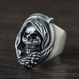 欧美做旧复古镂空骷髅头爪子戒指个性嘻哈潮男开口指环时尚手饰品