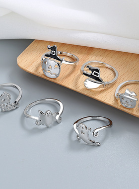 万圣节简约鬼怪镂空南瓜女巫帽子戒指简约时尚可爱女生搞怪手饰品